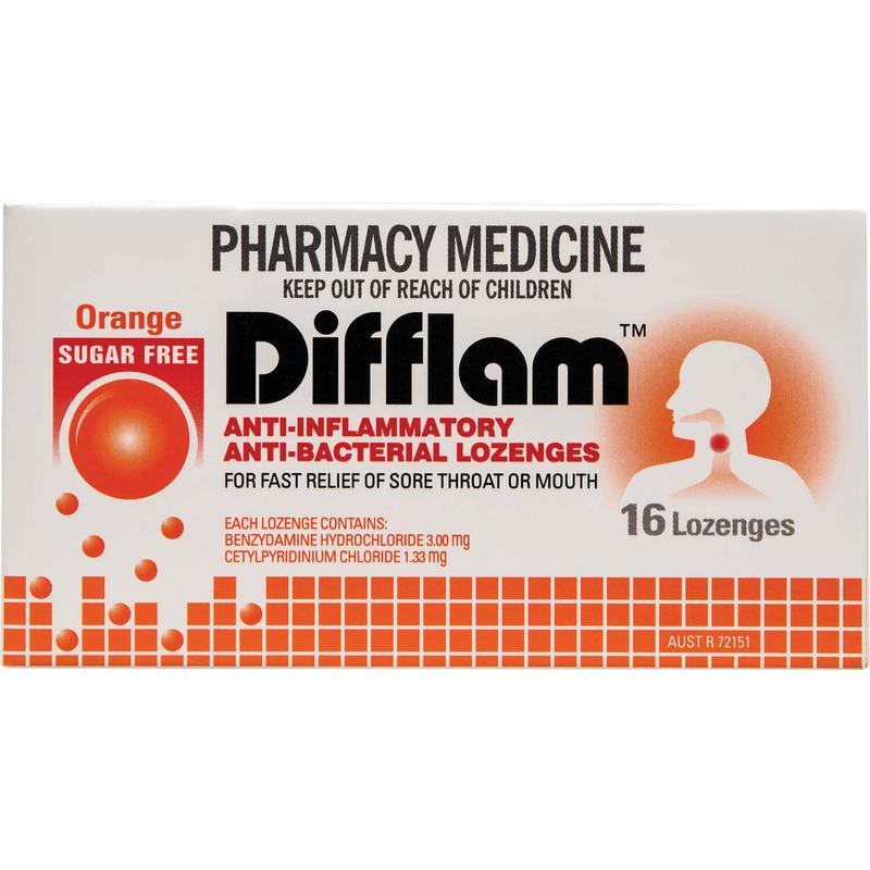 Difflam Anti-Inflammatory + Antibacterial Sore Throat Dual Action Orange Lozenges 16s
