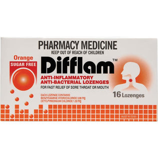 Difflam Anti-Inflammatory + Antibacterial Sore Throat Dual Action Orange  Lozenges 16s