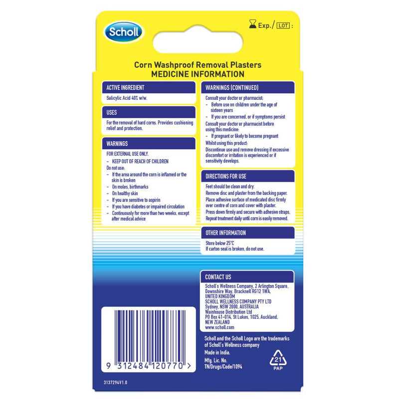 Scholl Corn Removal Plasters Washproof 8pk