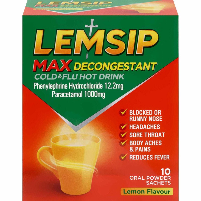 Lemsip Max Cold & Flu with Decongestant Lemon Hot Drink 10s