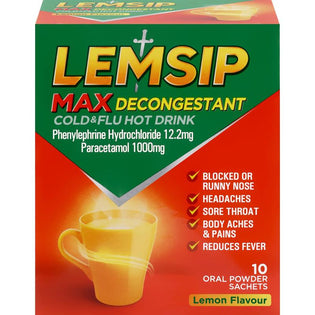 Lemsip Max Cold & Flu with Decongestant Lemon Hot Drink 10s