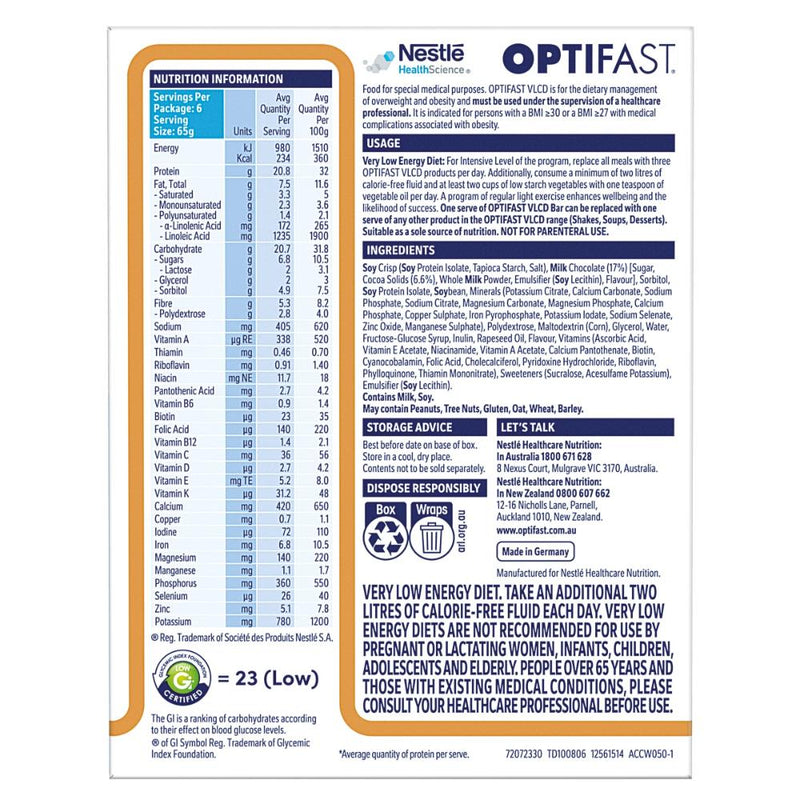 Optifast VLCD Bars Cappuccino 65g 6pk