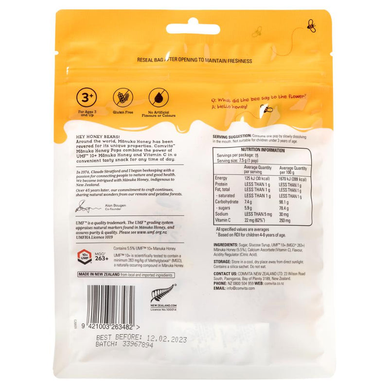 Comvita Kids UMF 10+ Manuka Honey Soothing Pops (3 flavour 15 variety pack) 15pk