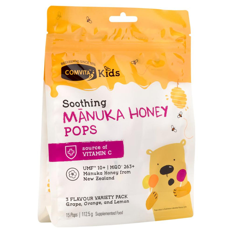 Comvita Kids UMF 10+ Manuka Honey Soothing Pops (3 flavour 15 variety pack) 15pk
