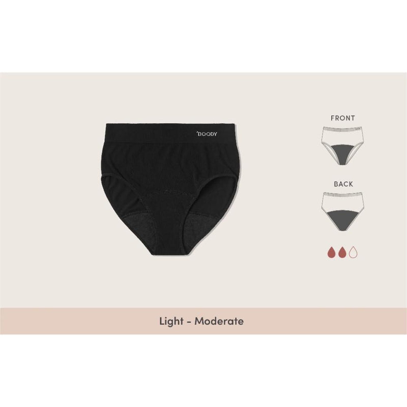 Boody Womens Period Full Brief Light - Moderate S Black