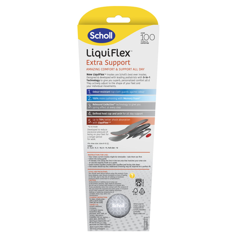 Scholl Liquidflex Extra Support Insole Large 1pr