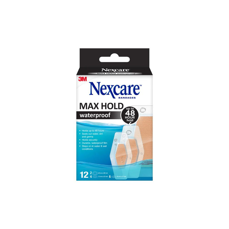 Nexcare Max Hold Waterproof Bandages Assorted 12pk