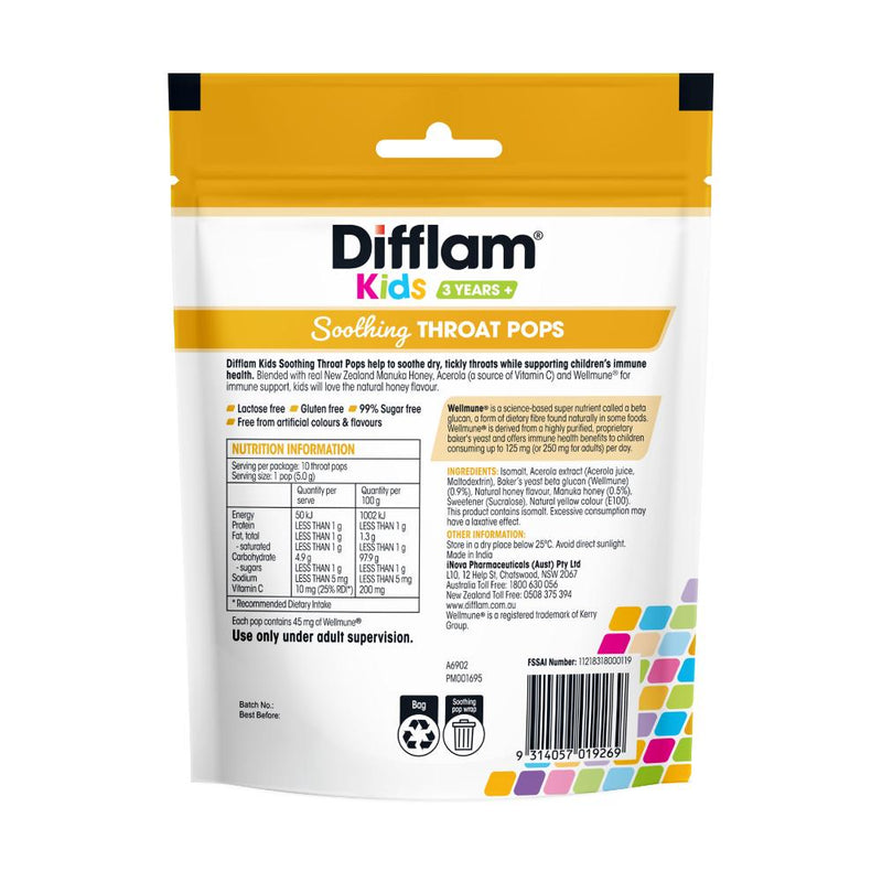 Difflam Kids Soothing Throat Pops Manuka Honey 10s