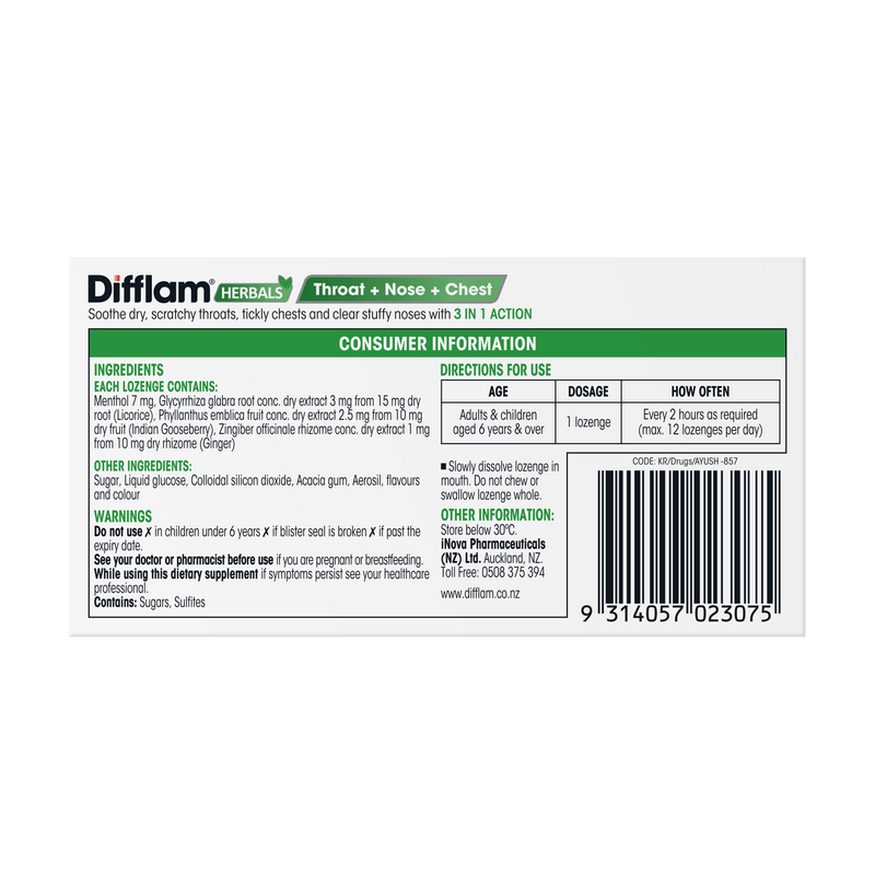 Difflam Herbals 3-In-1 Loz Hl Menthol 32s