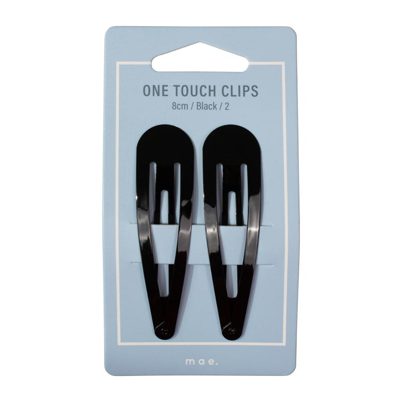 Mae One Touch Clips 8cm Black 2pk