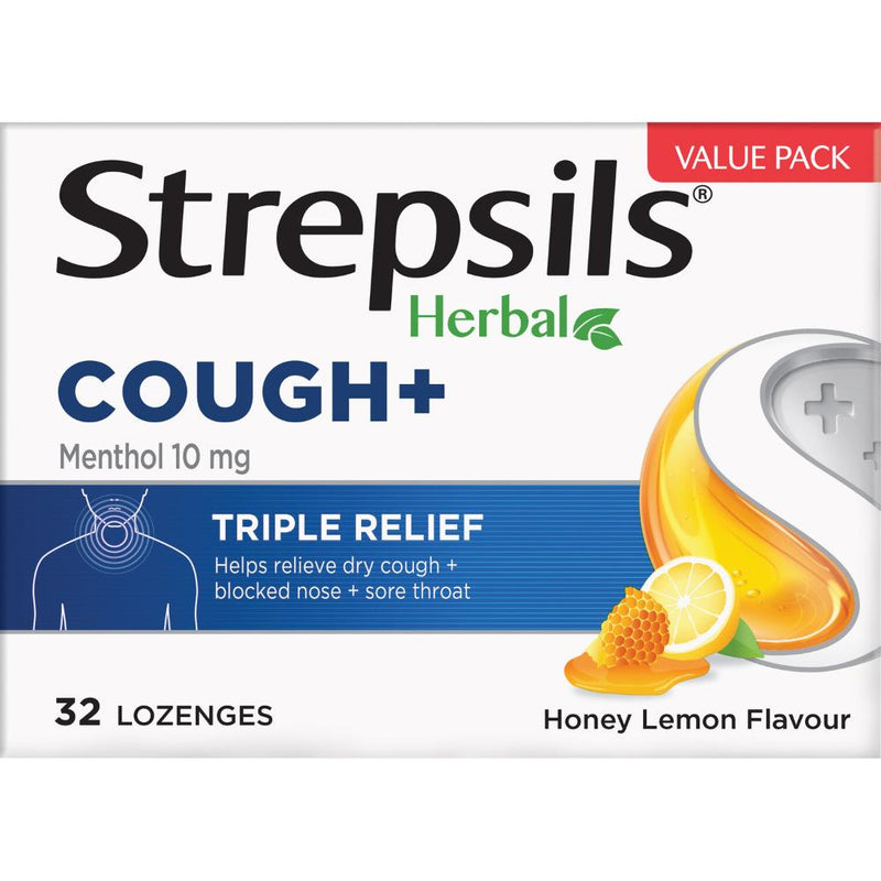 Strepsils Lozenges Herbal Cough Honey Lemon 32s