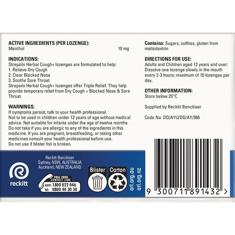 Strepsils Lozenges Herbal Cough Honey Lemon 32s