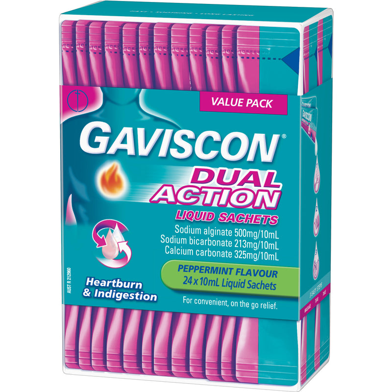 Gaviscon Dual Action Liquid Peppermint Sachet 10ml 24s