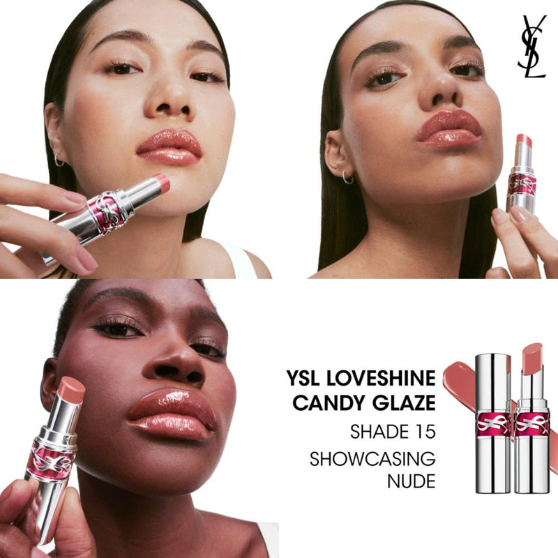 Yves Saint Laurent Loveshine Candy Glaze Lipstick 15 Showcasing Nude 3.2g
