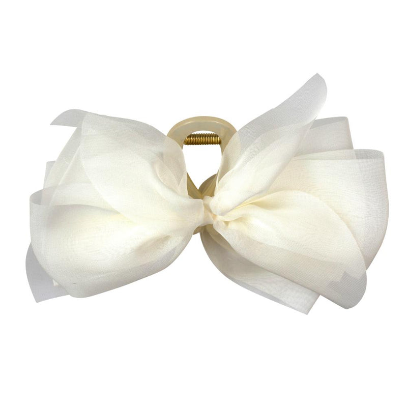 Adorn by Mae Claw Grip Chiffon Bow Cream
