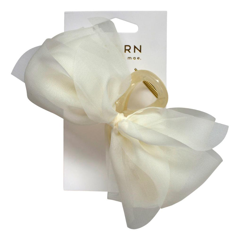 Adorn by Mae Claw Grip Chiffon Bow Cream