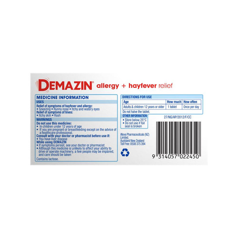 Demazin ALLERGY + HAYFEVER RELIEF 30s