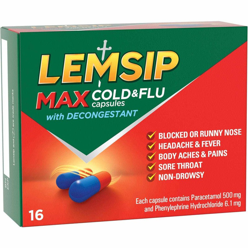Lemsip Max Cold & Flu With Decongestant Capsules 16s